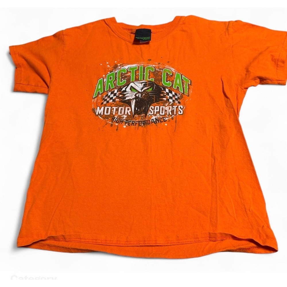Arctic Cat Motor Sports T Shirt‎ Youth Large Orange Graphic Tee Racing Vintage
